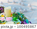 Virgin road lined with colorful flowers 100493867