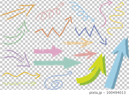 手描き風のカラフルな矢印右 100494013