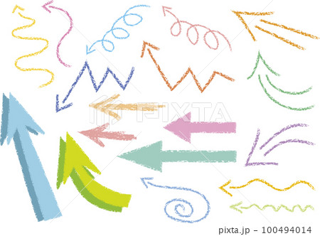手描き風のカラフルな矢印左 100494014