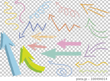 手描き風のカラフルな矢印左 100494014