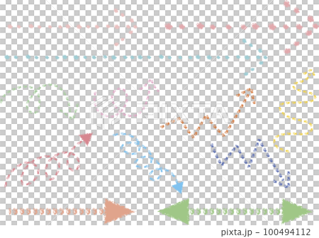 Hand drawn style dotted line colorful arrow right Hand drawn style dotted line colorful arrow right 100494112
