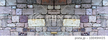 Sturdy beige and purple cut stone wall, seamless lined up Sturdy beige and purple cut stone wall, seamless lined up 100494435