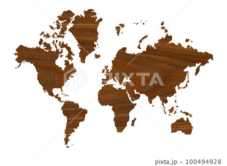 Detailed decorative world map cut from wood texture rosewood, isolated on white background Detailed decorative world map cut from wood texture rosewood, isolated on white background 100494928
