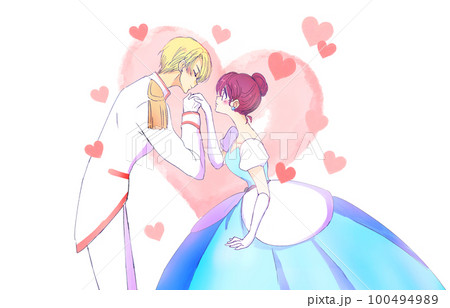 お姫様の手の甲にキスする王子様　金髪 100494989