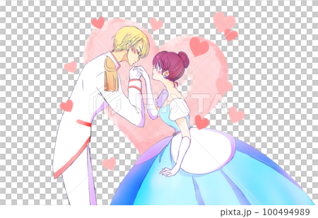 お姫様の手の甲にキスする王子様　金髪 100494989