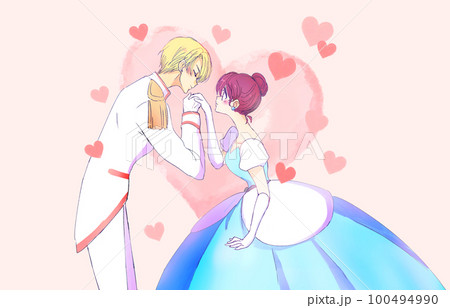 お姫様の手の甲にキスする王子様 金髪 お姫様の手の甲にキスする王子様 金髪 100494990