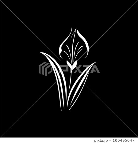 Minimalistic waterlily logo template, white icon of lily petals flower silhouette on black background, yoga logotype concept, cosmetic emblem, tattoo. Vector illustration Minimalistic waterlily logo template, white icon of lily petals flower silhouette on black background, yoga logotype concept, cosmetic emblem, tattoo. Vector illustration 100495047