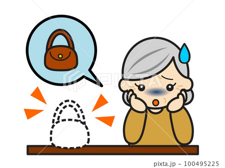 バッグをなくして焦る高齢者女性 バッグをなくして焦る高齢者女性 100495225