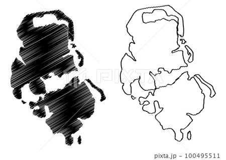 Huahine island (France, French Republic, Pacific Ocean, Society Islands Archipelago, French Polynesia) map vector illustration, scribble sketch Huahine map 100495511