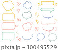 クレヨンでラフに描いたいろいろな形の吹き出しとアイコン 100495529