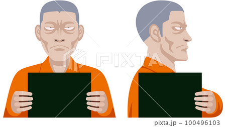 識別用のボードを持って正面と横顔を撮影される犯罪者 100496103