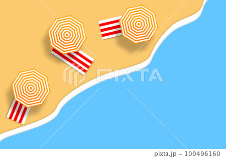 Summer concept. Gold sandy beach, sea and relax places. Handmade, paper composition. Summer concept. Gold sandy beach, sea and relax places. Handmade, paper composition. 100496160