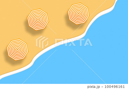 Summer concept. Gold sandy beach, sea and relax places. Handmade, paper composition. 100496161