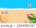 Summer concept. Gold sandy beach, sea and relax places. Handmade, paper composition. 100496197