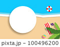 Summer concept with a gold sandy beach and sea. Handmade composition with a white blank space for logo. 100496200