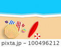 Summer concept. Gold sandy beach, sea and relax places. Handmade, paper composition. 100496212