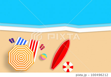 Summer concept. Gold sandy beach, sea and relax places. Handmade, paper composition. Summer concept. Gold sandy beach, sea and relax places. Handmade, paper composition. 100496212