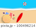 Summer concept. Gold sandy beach, sea and relax places. Handmade, paper composition. 100496214