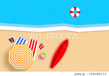 Summer concept. Gold sandy beach, sea and relax places. Handmade, paper composition. Summer concept. Gold sandy beach, sea and relax places. Handmade, paper composition. 100496214