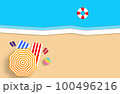 Summer concept. Gold sandy beach, sea and relax places. Handmade, paper composition. 100496216