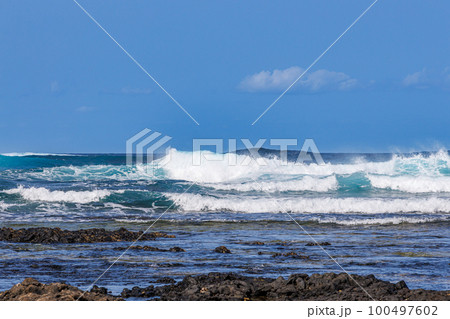 Popcorn beach near Corralejo on the island of Fuerteventura 100497602