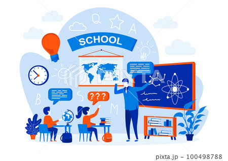 School learning web design concept with people....のイラスト素材 [100498788 ...