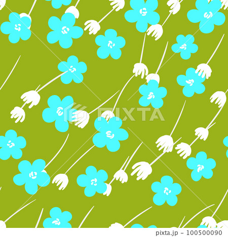 Seamless floral pattern based on traditional folk art ornaments. Colorful flowers on color background. Scandinavian style. Sweden nordic style. Vector illustration. Simple minimalistic pattern 100500090