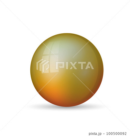 Glass yellow ball or precious pearl. Glossy realistic ball, 3D abstract vector illustration highlighted on a white background. Big metal bubble with shadow 100500092