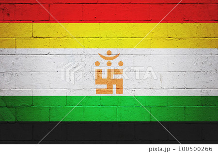 Flag of the Jainism painted on a wall 100500266