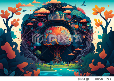 An image of tree with many trees surrounding...のイラスト素材 [100501193] - PIXTA