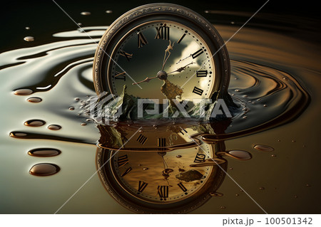 An image of clock submerged in water. Generative AI 100501342