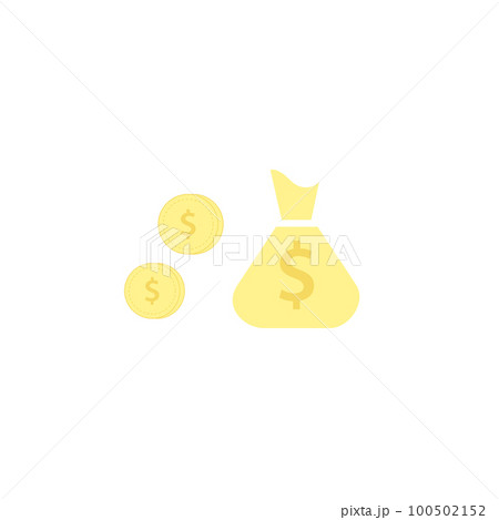 Single vector main object without background. Money and coins. Bag with banknotes and change. Colored bright image. Hand holding a lot of cash. 100502152