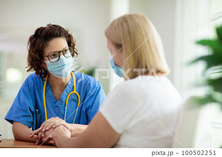 Doctor examining sick patient. Ill woman in clinic 100502251