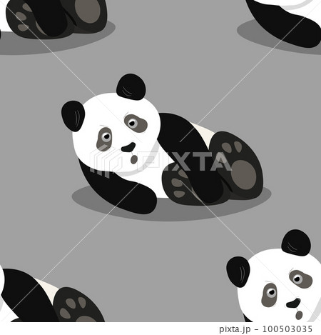 Seamless pattern with cute panda baby on color background. Funny asian animals. Card, postcards for kids. Flat vector illustration for fabric, textile, wallpaper, poster, gift wrapping paper 100503035