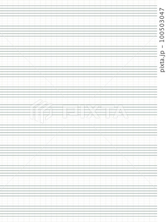 Graph paper. Printable grid paper with stave on a white background. A blank music sheet paper with staff. Geometric pattern for composition, education, school. Realistic lined paper blank size A4 100503047