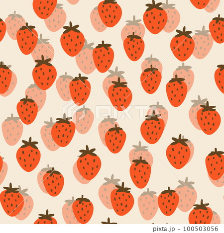 Seamless pattern with strawberry on color background. Natural delicious fresh ripe tasty fruit. Vector illustration for print, fabric, textile, banner, other design. Food concept. 100503056