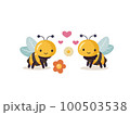 Enamored bees in the meadow. Cartoon bee cute characters in flat style. 100503538