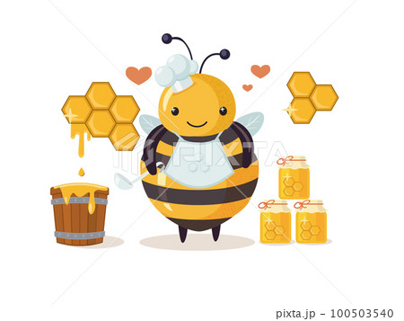 Plump glutton drone adoring honey. Cartoon bee cute character in flat style. 100503540