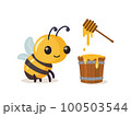 Bee loves honey. Cartoon bee cute character in flat style. Vector illustration 100503544