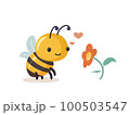 Romantic dreaming bee and flower. Cartoon bee cute character in flat style.  100503547