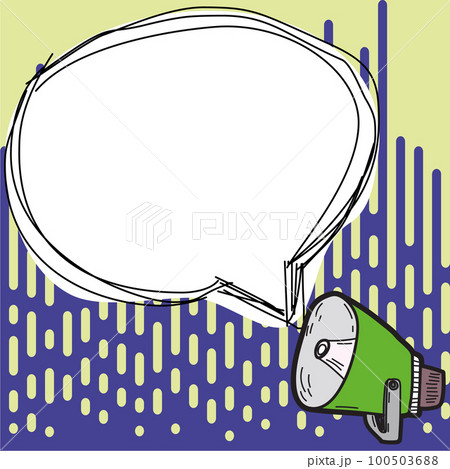 Megaphone presenting important information and brand new agenda. Big white speech bubble for text on bright colored background. Vector drawing illustration. 100503688