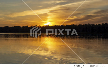 Beautiful sunset on the sea in Europe 100503990