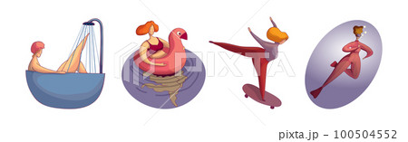Woman Characters Doing Different Activity Enjoying Life Vector Set 100504552