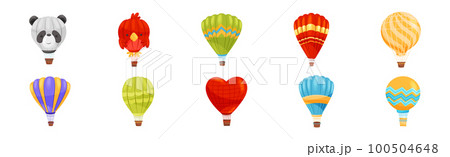 Hot Air Balloon as Light Aircraft with Gondola or Basket Vector Set Hot Air Balloon as Light Aircraft with Gondola or Basket Vector Set 100504648
