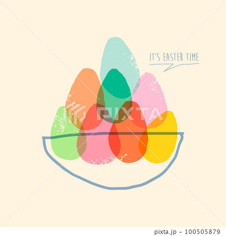 Stack of colorful Easter eggs in basket hand drawn style card illustration 100505879