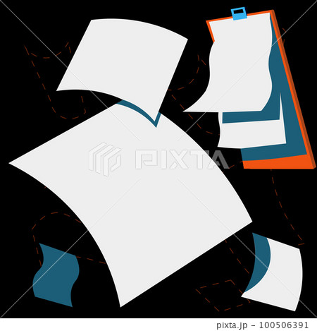 Many blank papers laying on the table. Important information written on sheets. Bright color vector illustration with stickers. Calendar, agenda, current news. Many blank papers laying on the table. Important information written on sheets. Bright color vector illustration with stickers. Calendar, agenda, current news. 100506391
