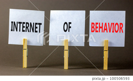 Internet of behavior symbol. Concept words Internet of behavior on white paper on wooden clothespin on a beautiful grey table grey background. Business and Internet of behavior concept. Copy space. Internet of behavior symbol. Concept words Internet of behavior on white paper on wooden clothespin on a beautiful grey table grey background. Business and Internet of behavior concept. Copy space. 100506593