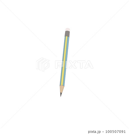 Vector illustration with school and office supplise laing on desk. Paper, pencil, pen, ruller, calendar. Letters digits. Hand drawing bright color image. 100507091