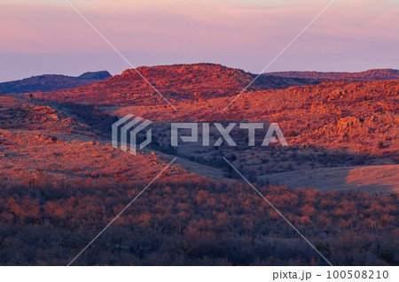 Sunset landscape of Wichita Mountains National Wildlife Refuge 100508210