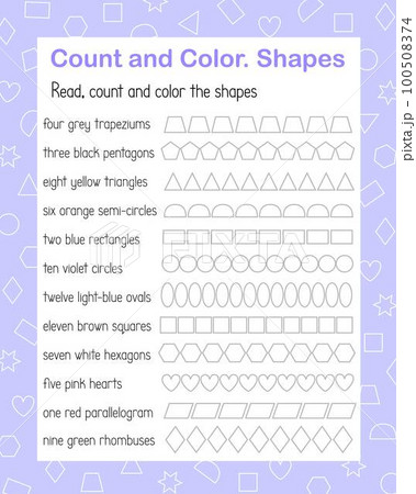 How many geometry shapes count and color game for kids forms and colors topical vocabulary vector illustration, educational puzzle, printable worksheet for leisure or study game, teachers resources How many geometry shapes count and color game for kids forms and colors topical vocabulary vector illustration, educational puzzle, printable worksheet for leisure or study game, teachers resources 100508374